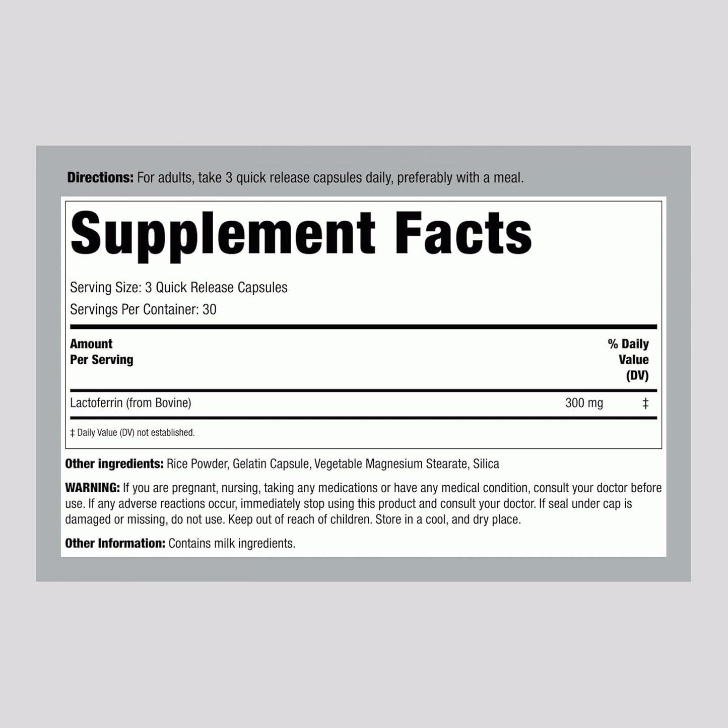 Piping Rock Lactoferrin Supplement | 300mg | 90 Capsules | Freeze Dried Potent Glycoprotein | Non-GMO, Gluten-free - görsel 2