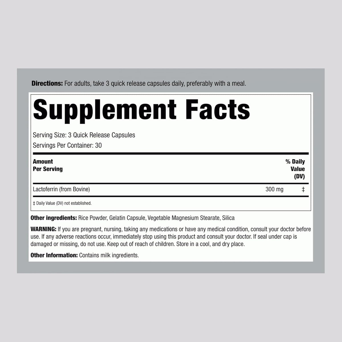 Piping Rock Lactoferrin Supplement | 300mg | 90 Capsules | Freeze Dried Potent Glycoprotein | Non-GMO, Gluten-free - görsel 2