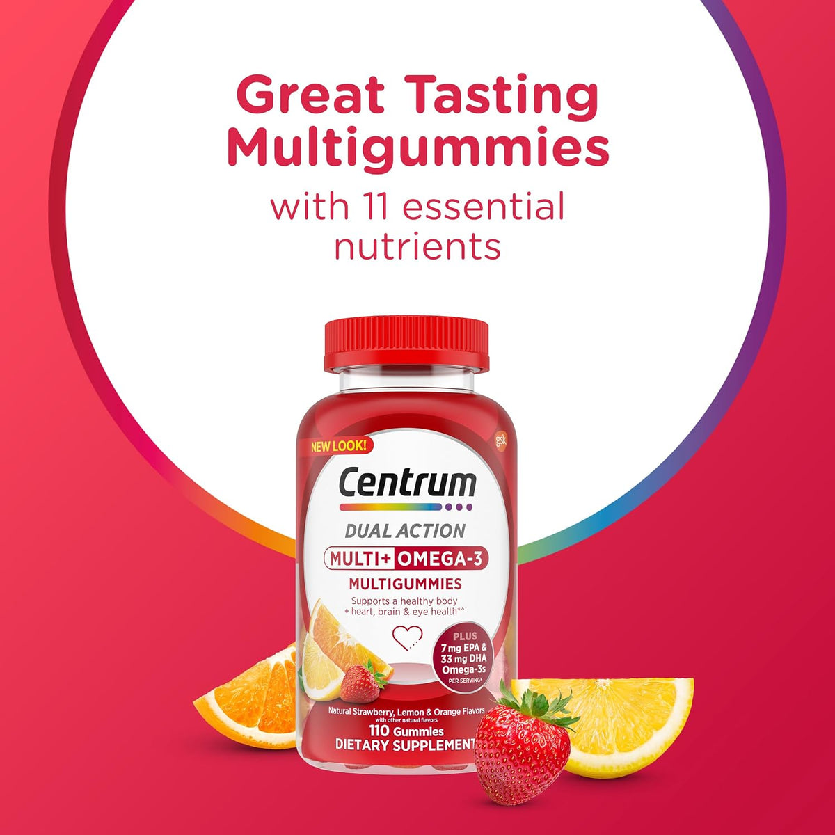 Centrum MultiGummies Multi+ Omega 3 Dual Action Adult Multivitamin Gummies, 110 Count - görsel 2