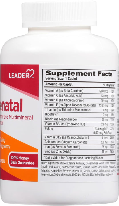 Leader Prenatal Multivitamin with 800mcg Folic Acid and DHA for a Healthy Pregnancy, 365 Caplets