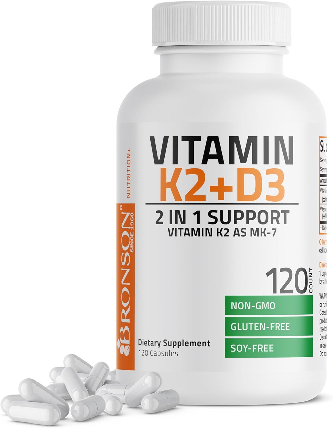 Bronson Vitamin D3 K2 (MK-7) Supplement - 5000 IU D3 & 90 mcg K2, 120 Capsules - görsel 1