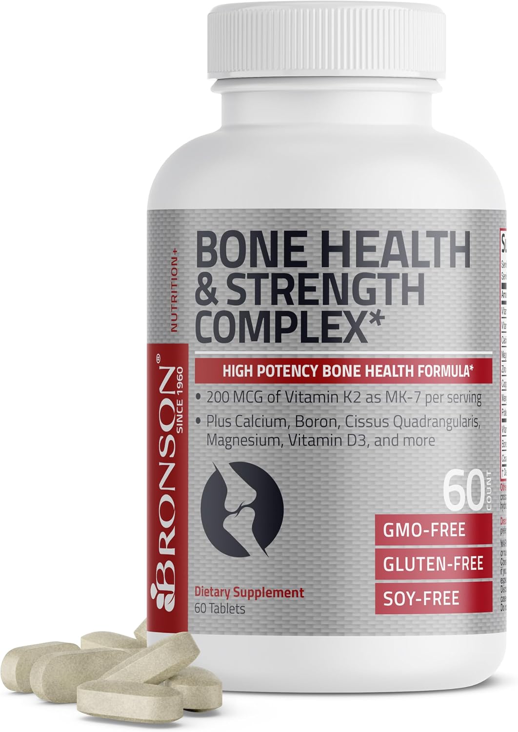 Bronson Bone Health & Strength Complex - High Potency Formula with Vitamin K2 MK-7, Calcium, Magnesium, Vitamin D3, Boron, Cissus Quadrangularis - Non-GMO, 250 Tablets - görsel 9
