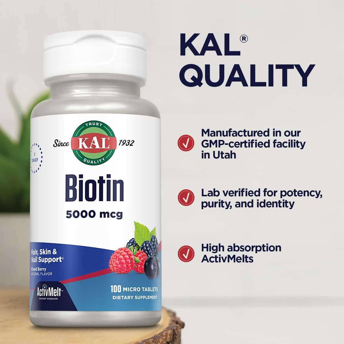 KAL 5000 mcg Biotin Tablets, Mixed Berry, 100 Tablets - görsel 4