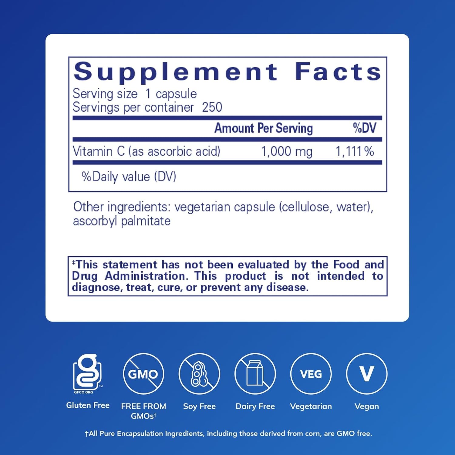 Pure Encapsulations Ascorbic Acid Capsules - 1000 mg Vitamin C - 250 Capsules - görsel 2