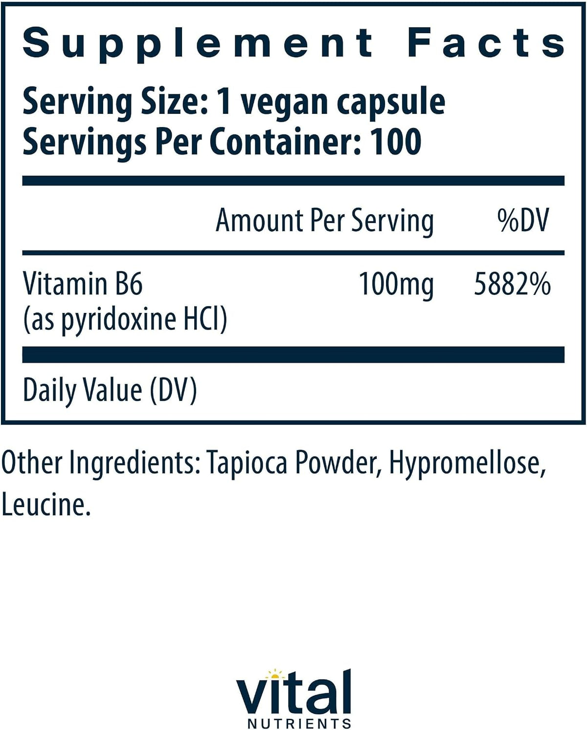 Vital Nutrients Vitamin B6 – 100 mg Pyridoxine HCl, 100 Capsules - görsel 2