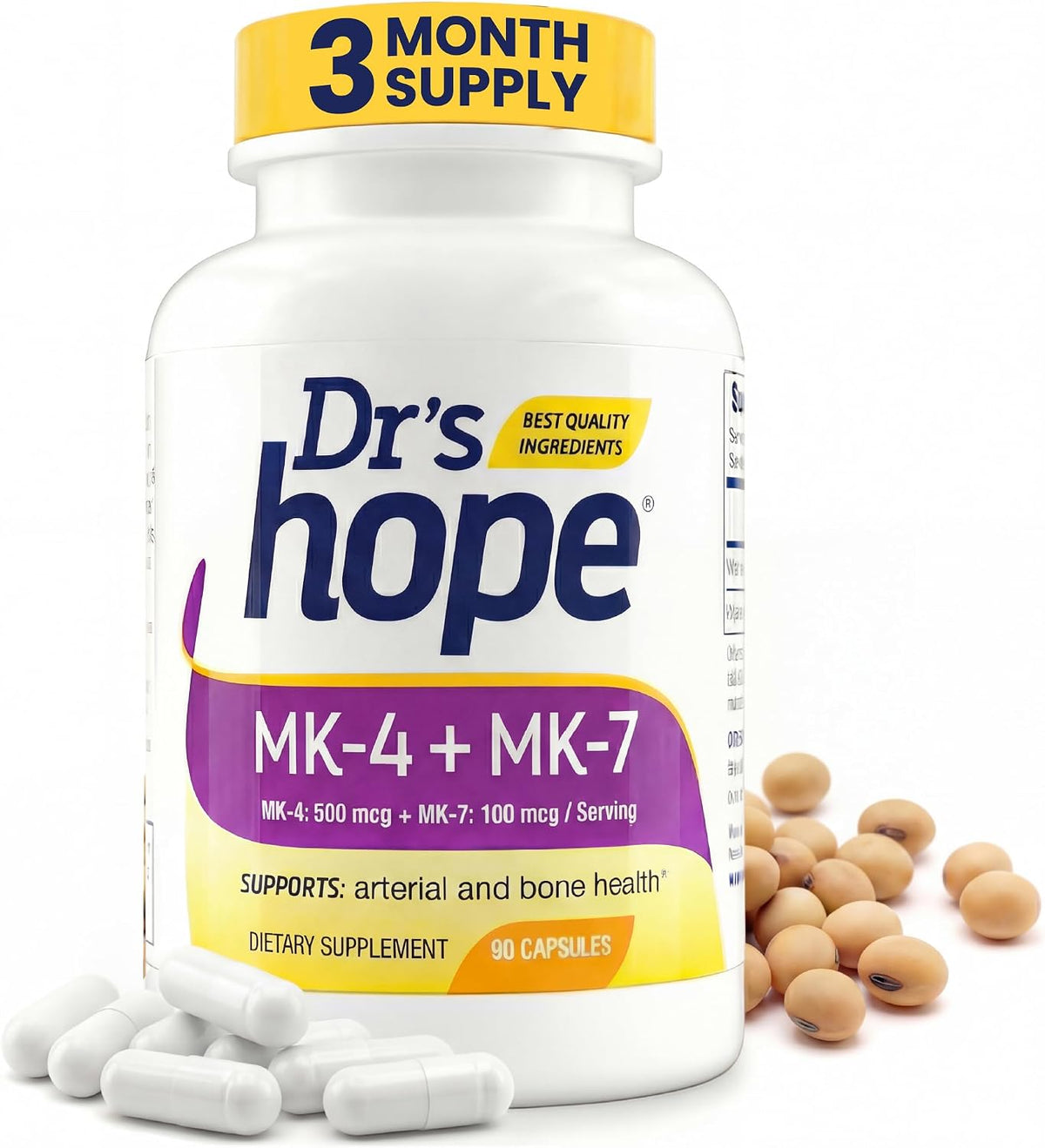 Dr's Hope Natural Vitamin K2 MK4 & MK7 – 600 mcg Dual Action for Bone Strength & Heart Health – 3 Month Supply - görsel 1