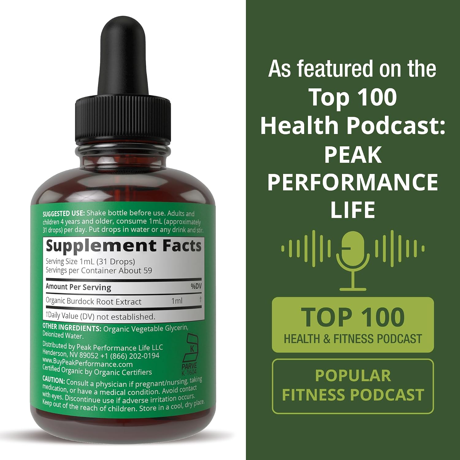 Peak Performance Organic Burdock Root Liquid Drops – Vegan, Gluten-Free, Non-GMO – 60 ml - görsel 6