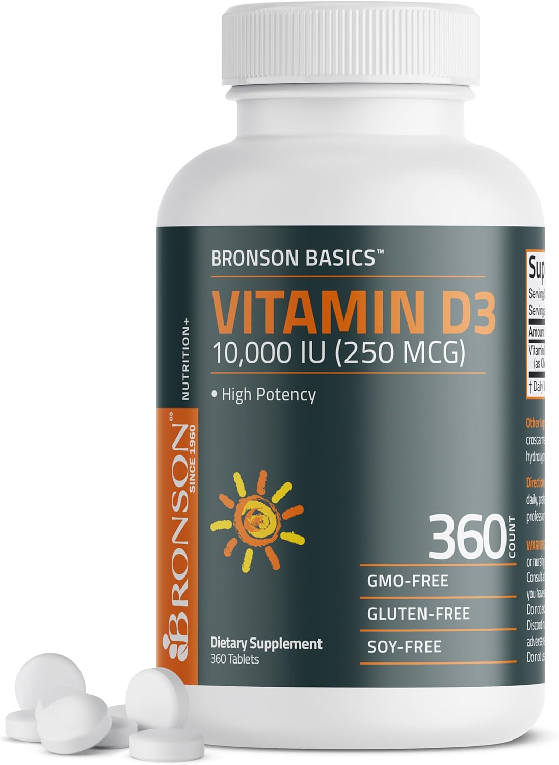Bronson Vitamin D3 10,000 IU (250 mcg) - 360 Tablets for Immune and Muscle Health - görsel 1