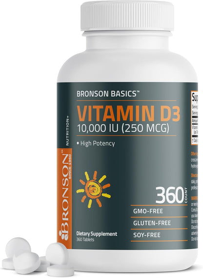 Bronson Vitamin D3 10,000 IU (250 mcg) - 360 Tablets for Immune and Muscle Health