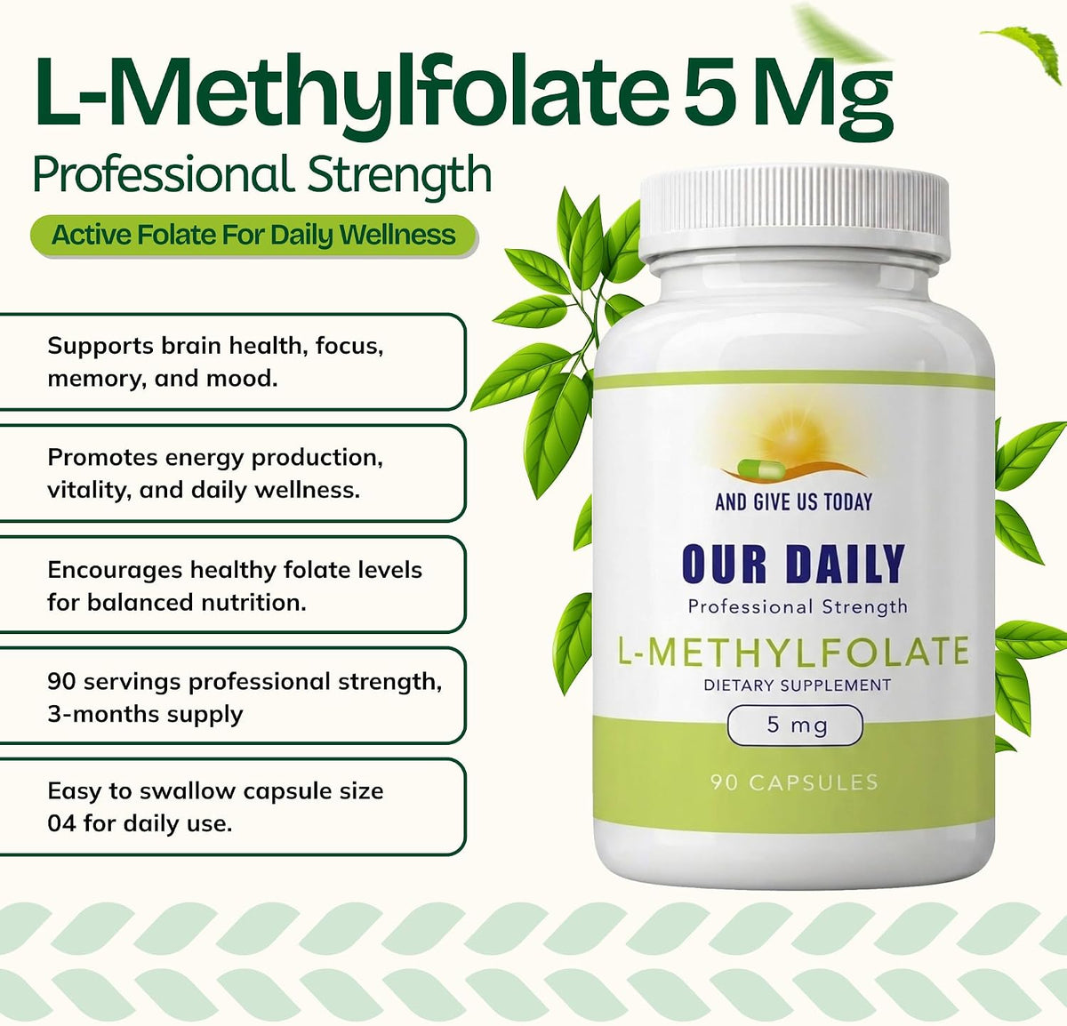 Our Daily Vites L-Methylfolate 5mg – Active 5-MTHF Methylated Folate Supplement for Women and Men – 90 Capsules - görsel 2