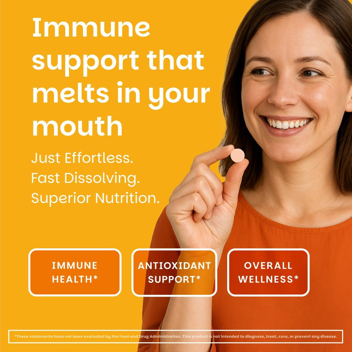 EZ Melts Vitamin C - Antioxidant & Immune Support - Orange Citrus - 60 Soluble Tablets (30 Servings) - görsel 2