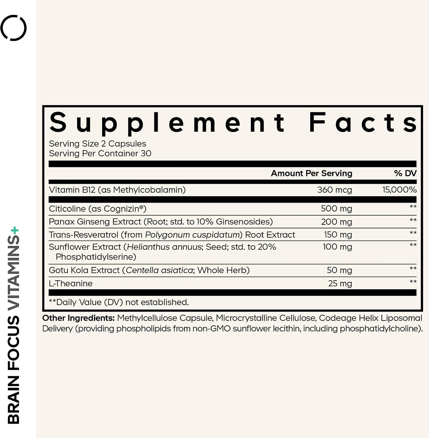 Codeage Brain Focus Vitamins+ - Nootropic Supplement with Citicoline Cognizin, Panax Ginseng, Resveratrol, Gotu Kola, Vitamin B12 - 60 Capsules - görsel 2