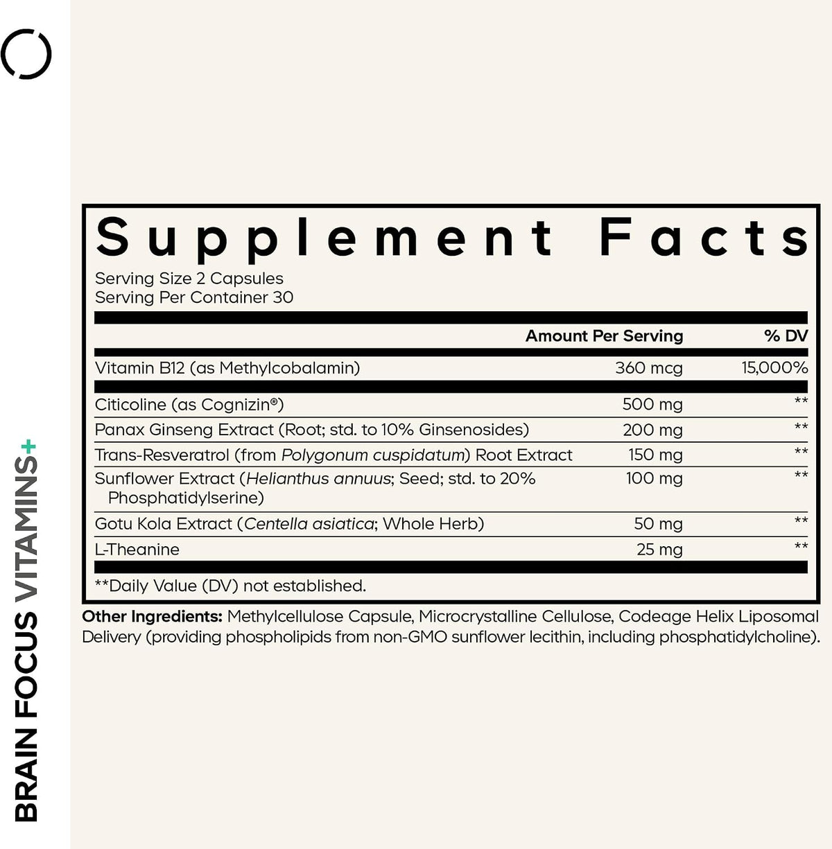 Codeage Brain Focus Vitamins+ - Nootropic Supplement with Citicoline Cognizin, Panax Ginseng, Resveratrol, Gotu Kola, Vitamin B12 - 60 Capsules - görsel 2