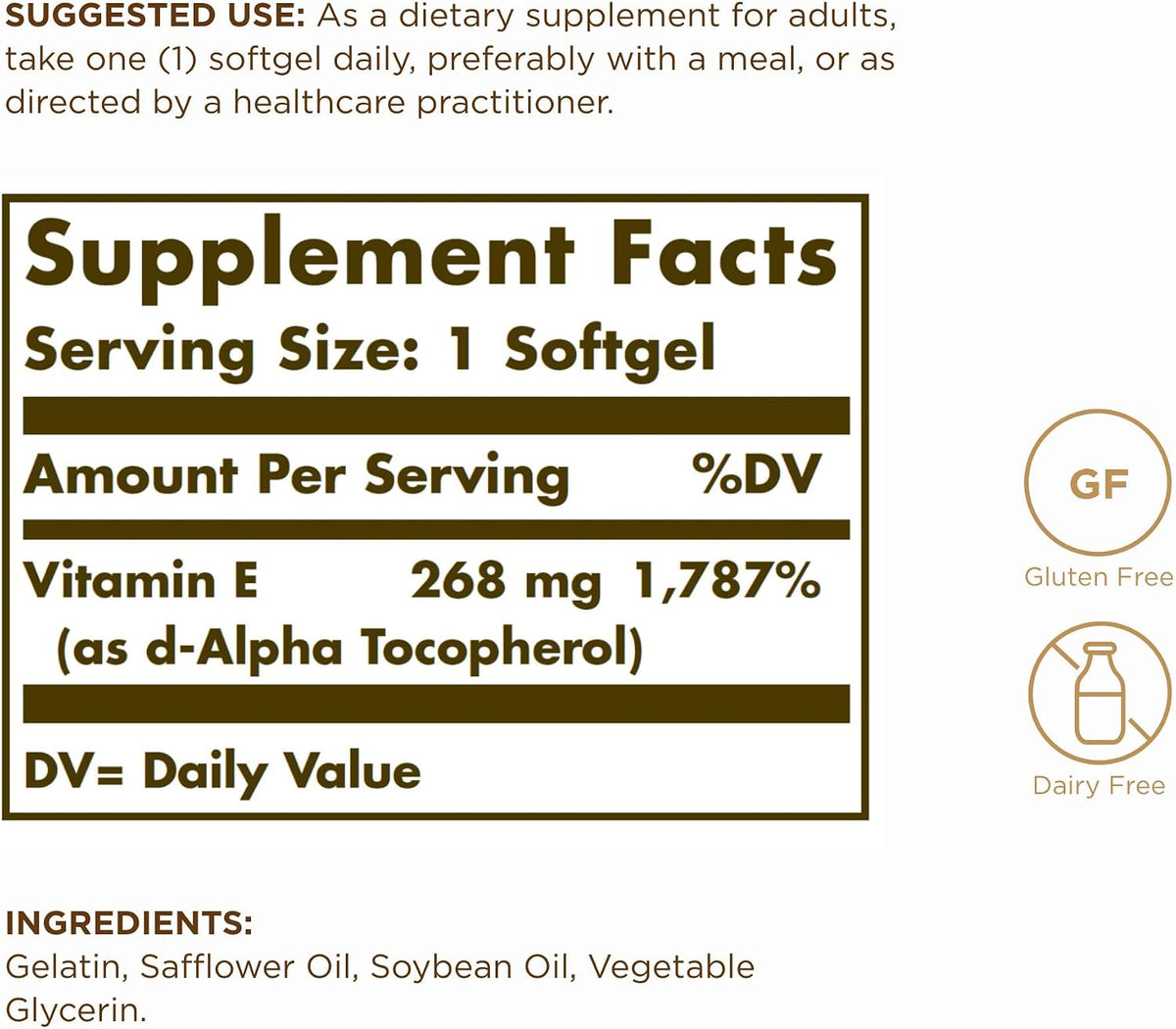 Solgar Vitamin E 400 IU (268 mg) – 100 Softgels – d-Alpha Tocopherol - görsel 2