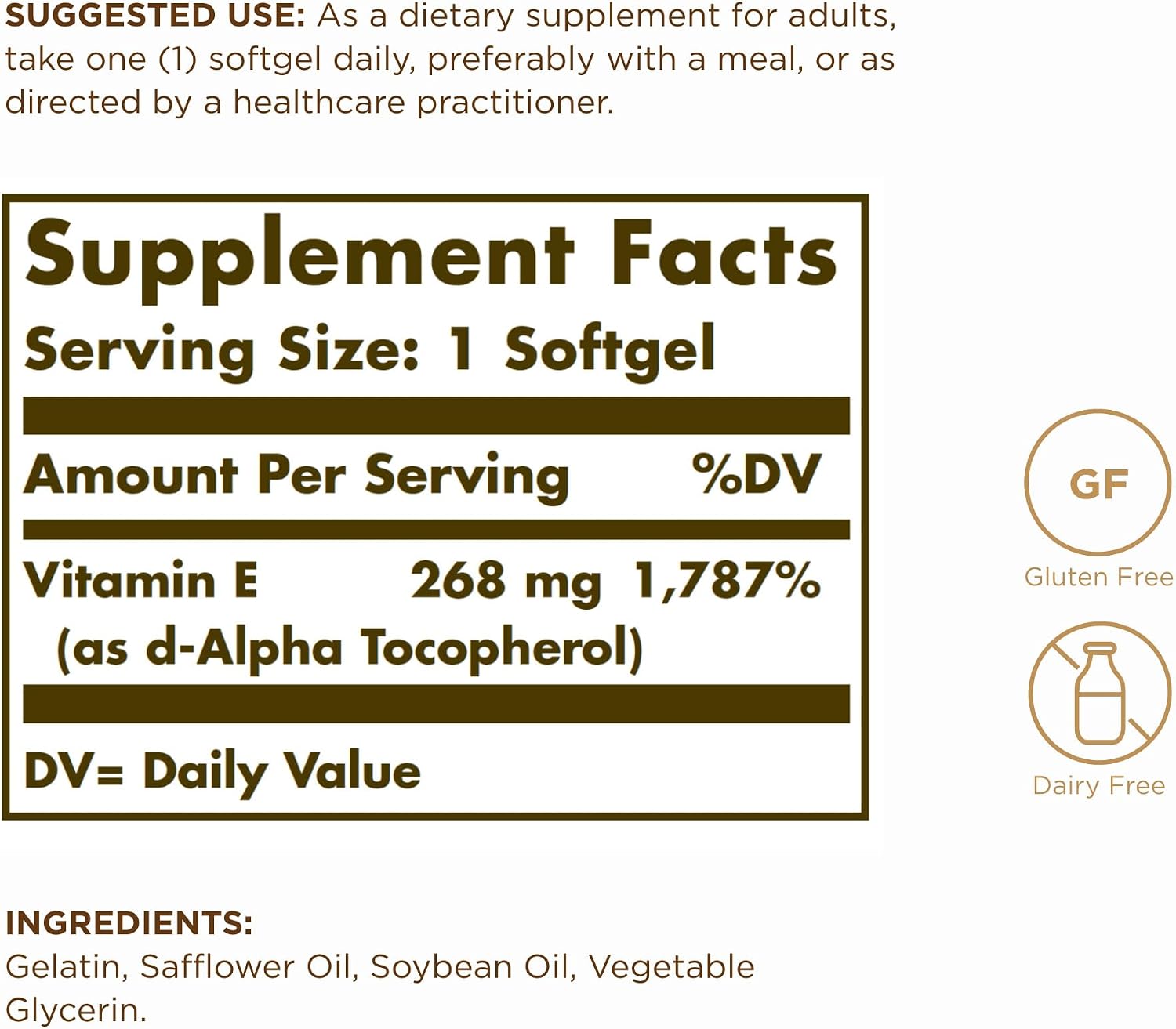 Solgar Vitamin E 400 IU (268 mg) – 100 Softgels – d-Alpha Tocopherol - görsel 2