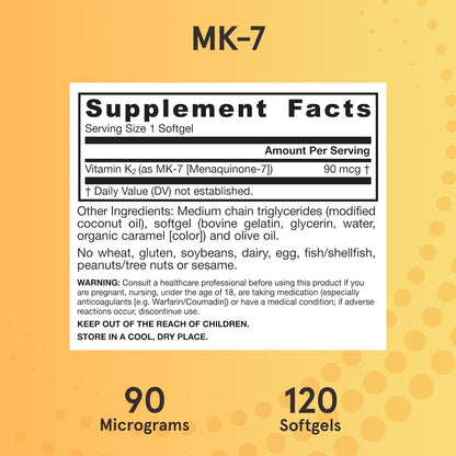 Jarrow Formulae MK-7 90 mcg - Bioactive Vitamin K2 (MK-7) - Bone & Heart Health - 120 Softgels