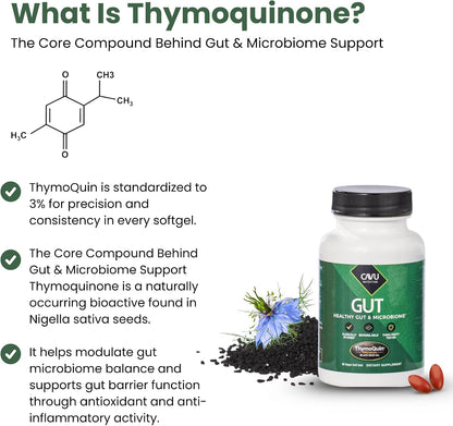 Gut Health Supplements for Healthy Digestion & Gut Repair | Advanced Formula with Bioavailable Black Seed Oil with 3% Thymoquinone | Gut Health Supplements for Women & Men | 60 Soft gel capsules