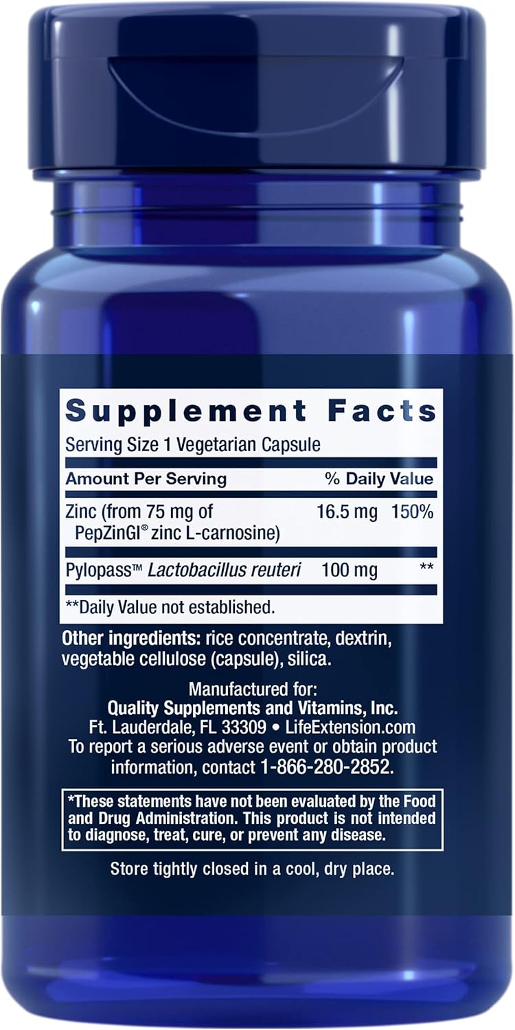 Life Extension Gastro-Ease, Zinc L-Carnosine & Pylopass Probiotic, 60 Capsules - görsel 2