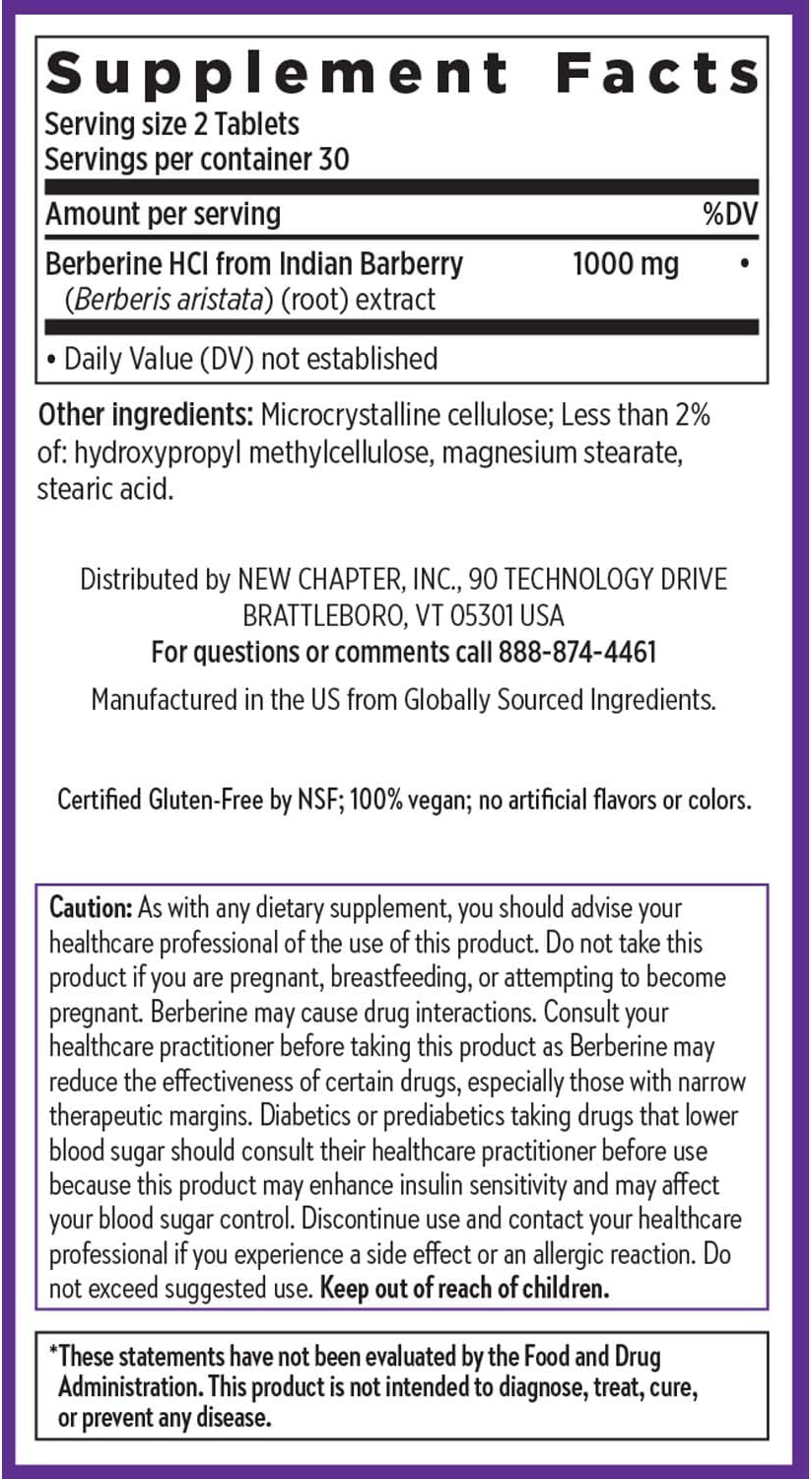New Chapter Berberine Supplement - Super-Potent Berberine 1000 mg, 30x Concentrated Indian Barberry Extract to Support Metabolic Health + Heart Health + Glucose Support, Vegan, Gluten-free, 60 Count - görsel 6