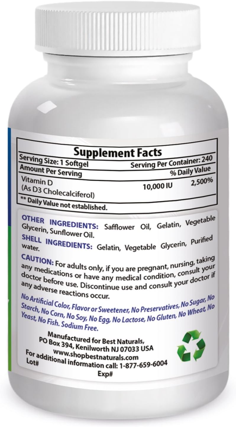 Best Naturals Vitamin D3 10,000 IU Softgels, 240 Count - görsel 3