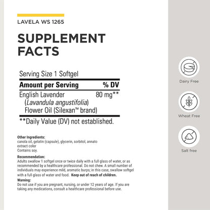Integrative Therapeutics Lavela WS 1265 - Silexan Food Supplement for Sleep & Stress Support* - Lavender Essential Oil - 60 Softgels