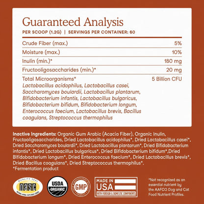 Fera Pets Organic Probiotics for Dogs and Cats with Prebiotics – 60 Scoops