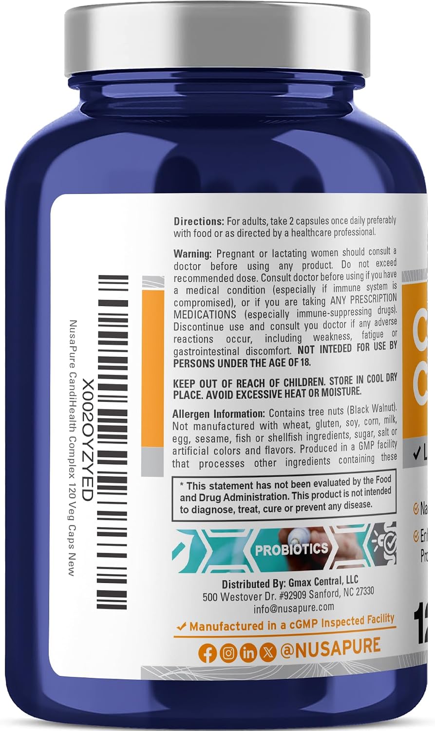 NusaPure CandiHealth Complex Capsules, 500mg Oregano Leaf & 400mg Caprylic Acid, 120 Vegan Capsules (Non-GMO, Vegan) - görsel 3