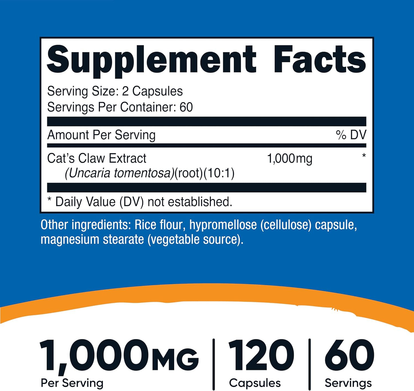 Nutricost Cat's Claw 1000mg, 120 Capsules - Vegetarian Caps, Non-GMO and Gluten-free, 60 Servings - görsel 2