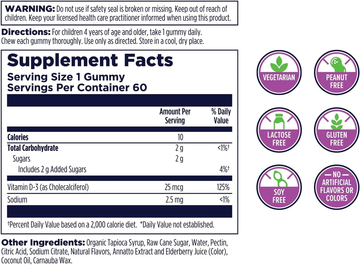 KAL Vitamin D-Rex – Vitamin D3 Gummies for Children – Peach, Mango & Strawberry Flavours – 1000 IU (60 Gummies) - görsel 2
