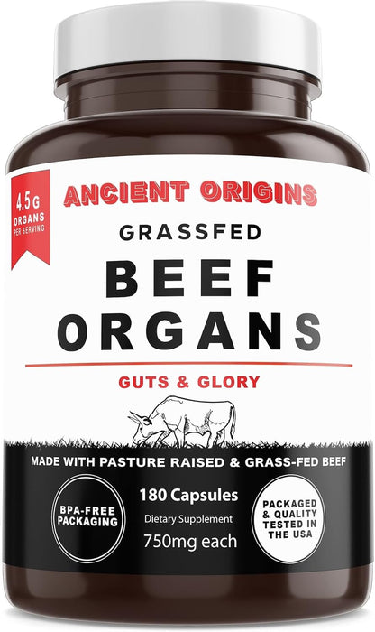 Ancient Origins Grass-fed Beef Organs Supplement (4500 mg, 180 Capsules)