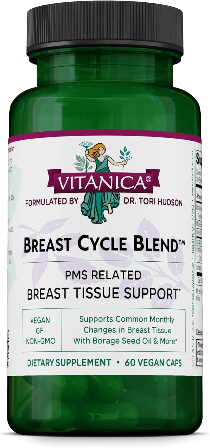 Vitanica Breast Cycle Blend - Breast Support Supplement with Chaste Tree Berry & Vitamin E - Cycle Support for Women - Vegan - 60 Capsules - görsel 1