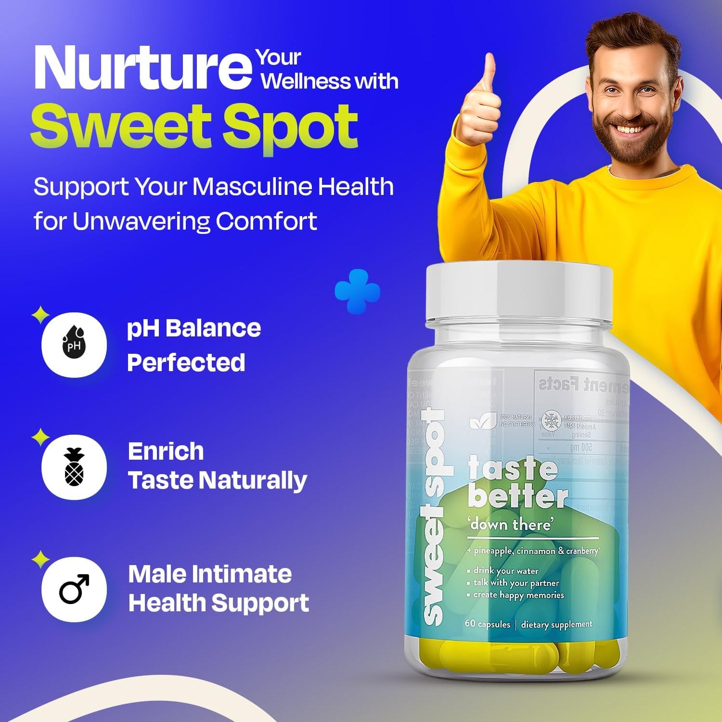 Pineapple Probiotics for Men – 625mg Sweet Spot Formula, 60 Capsules - görsel 2
