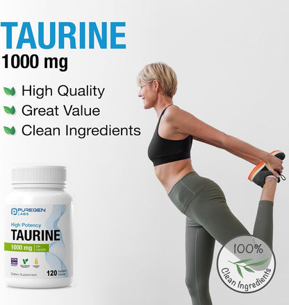 Puregen Labs Taurine 1000mg | High Strength | 120 Vegetarian Capsules