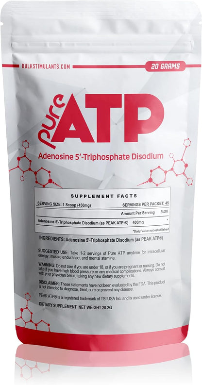 BulkStimulants Pure ATP Adenosine Triphosphate Powder – Increase Energy, Endurance, Strength, Recovery & Muscle Pump – 20 Grammes