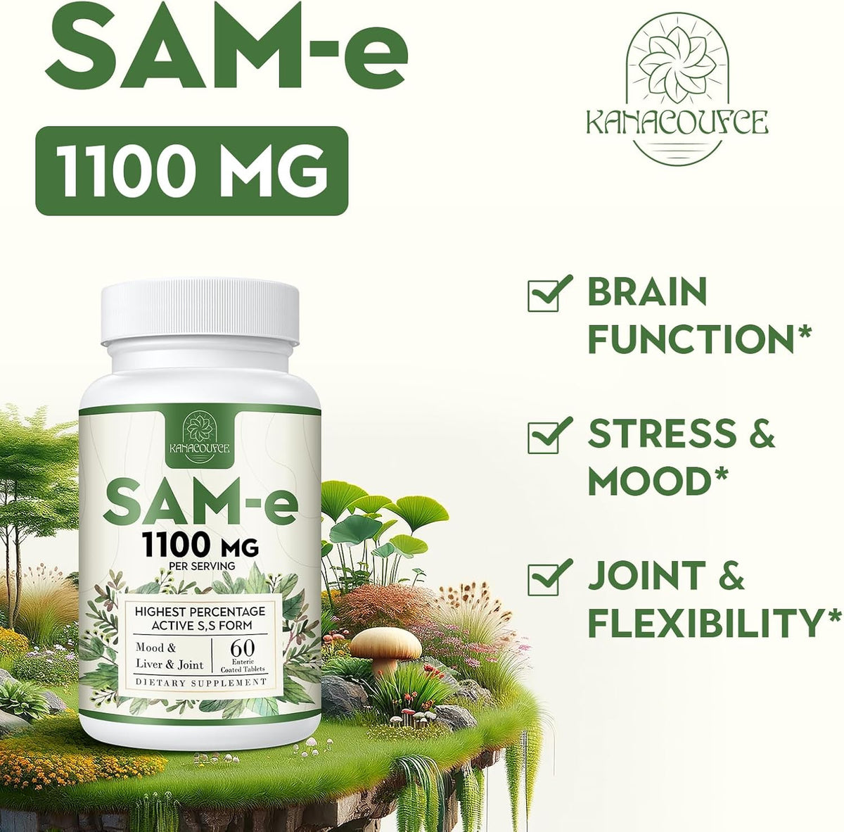 Kanacoufce SAM-e 1100mg – Highest Activity S,S Form – with B Vitamins – 60 Vegan Tablets - görsel 5