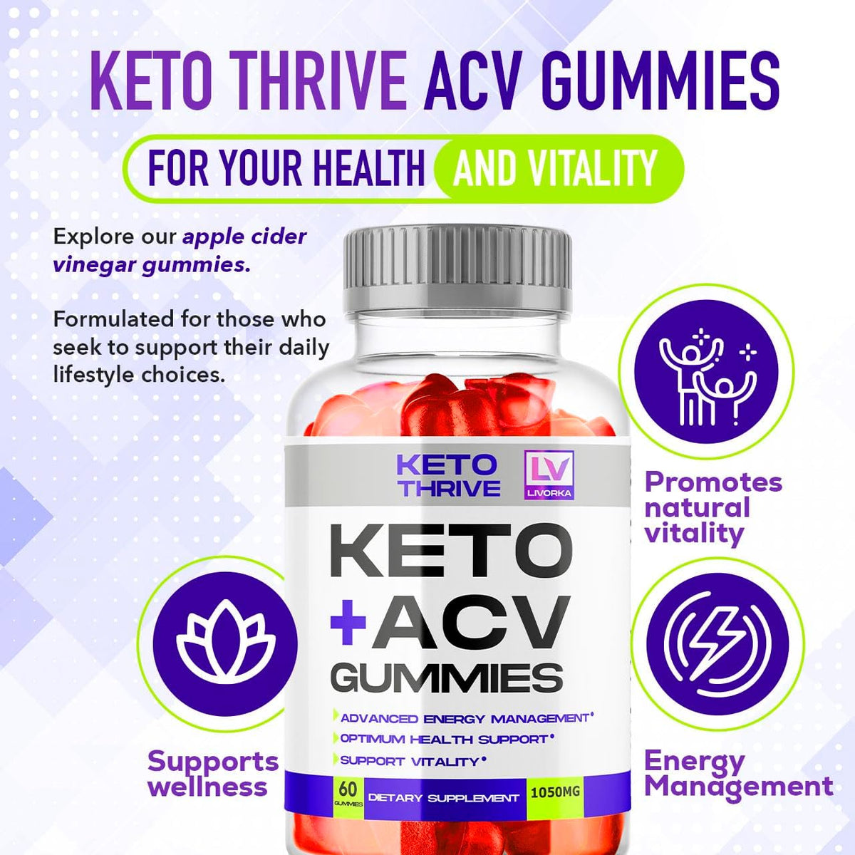 1 Pack - Keto Thrive ACV Gummies, Thrive Keto, Keto Thrive Gummies, Thrive Keto Gummies Apple Cider Vinegar Gummies 1050mg, 60 Gummies Per Bottle for 30 Days - görsel 2