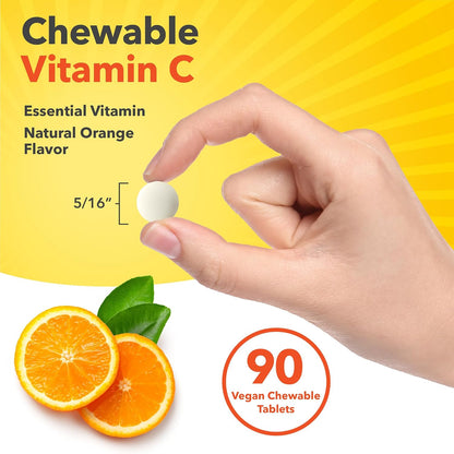 Sundance Chewable Vitamin C 1000mg | 90 Tablets | Natural Orange Flavour | Vegan, Non-GM & Gluten-free Supplement