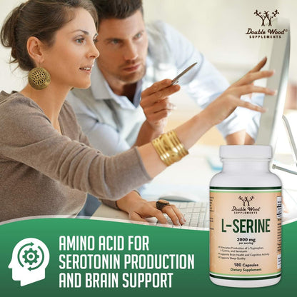 L-Serine Capsules – 2000 mg per Serving, 180 Capsules, 500 mg Each
