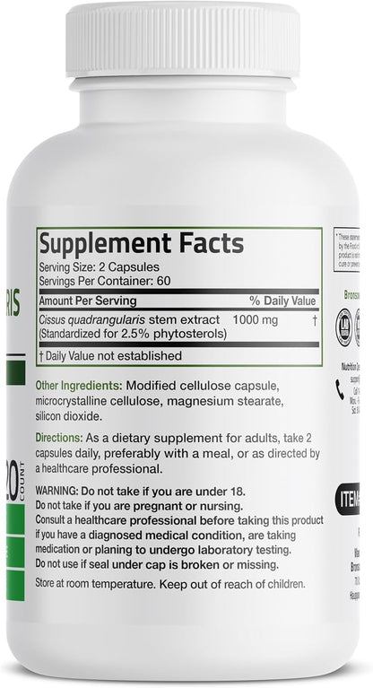 Bronson Cissus Quadrangularis Extract 1000 mg - Non-GM, 120 Vegetarian Capsules
