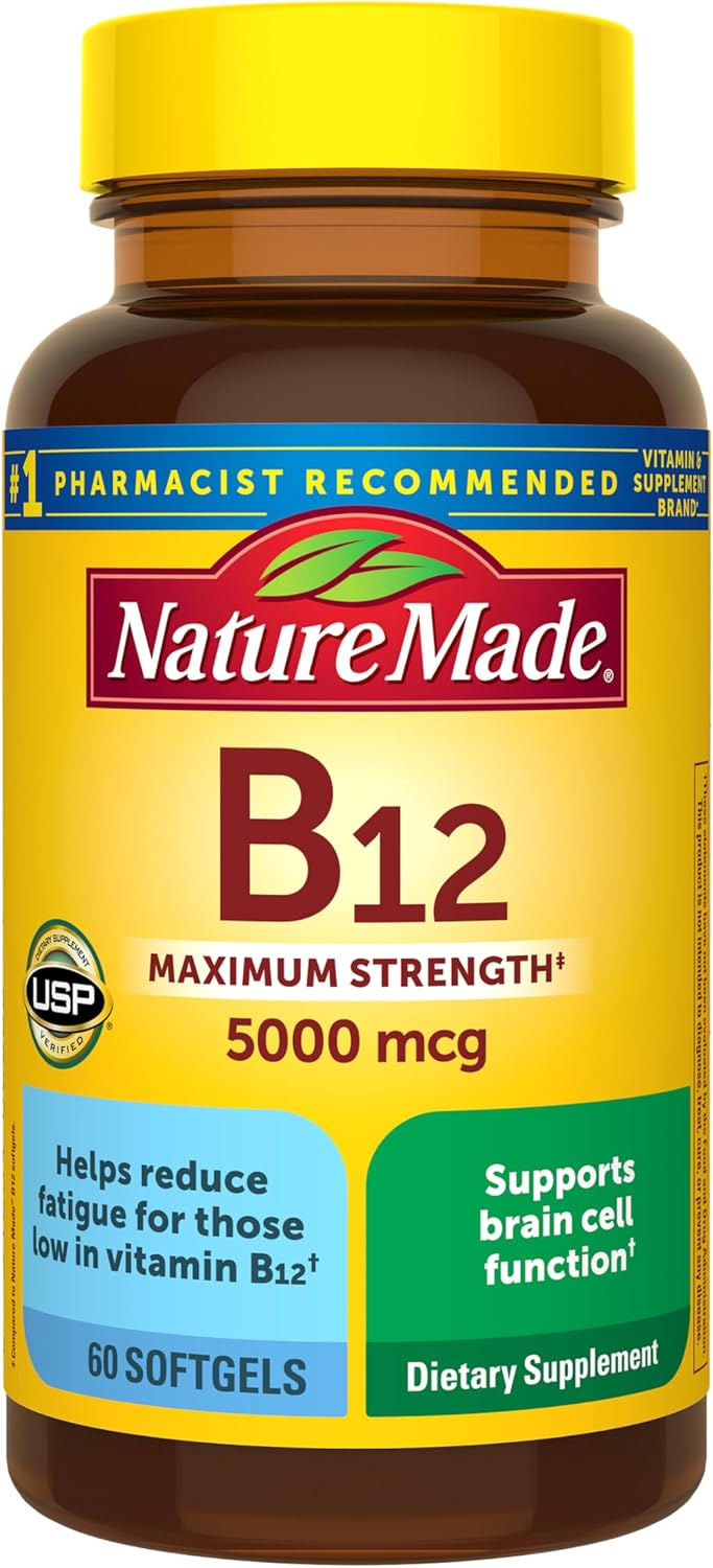 Nature Made Maximum Strength Vitamin B12 5000 mcg, 60 Softgels - görsel 1