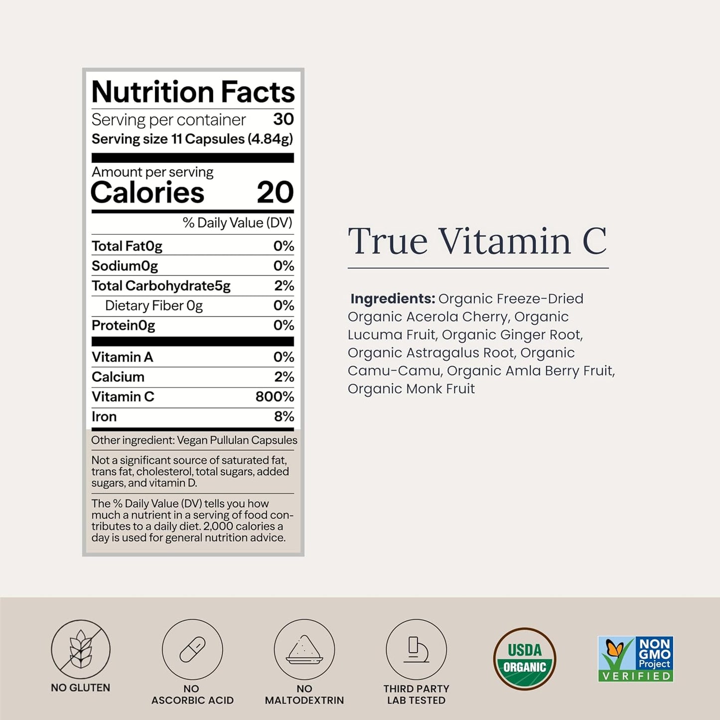 Infinity-C Organic Vitamin C Capsules – Whole Food Vitamin C 1000mg with Acerola, Camu Camu & Amla - görsel 4