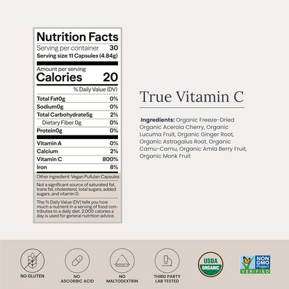 Infinity-C Organic Vitamin C Capsules – Whole Food Vitamin C 1000mg with Acerola, Camu Camu & Amla
