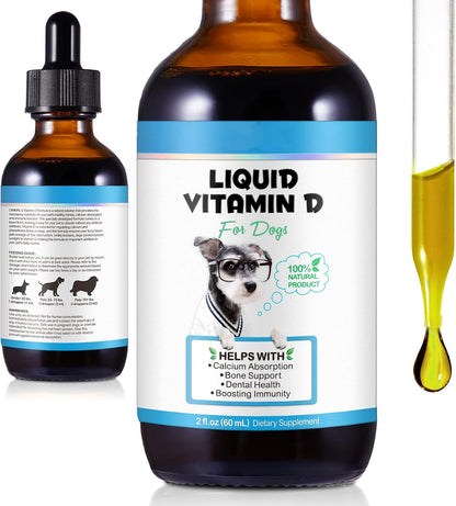 FSLHCY Dog Vitamin D Supplement – Liquid Vitamin D for Dogs, 60 ml – Supports Strong Bones & Immune Health