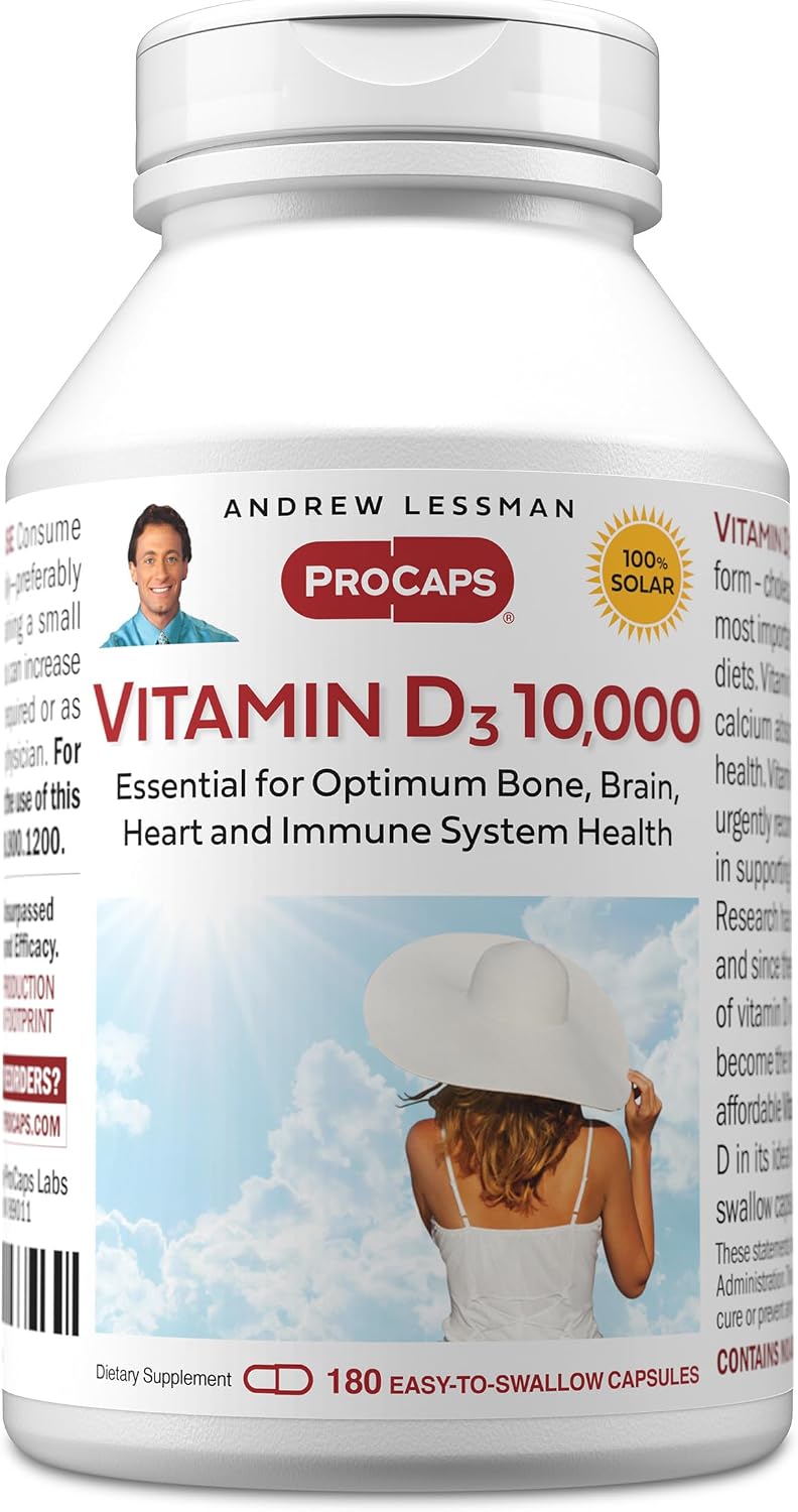 ANDREW LESSMAN Vitamin D3 10,000 IU 180 Capsules – High Potency for Bone, Brain & Immune Support, Small Easy-to-Swallow Capsules - görsel 1