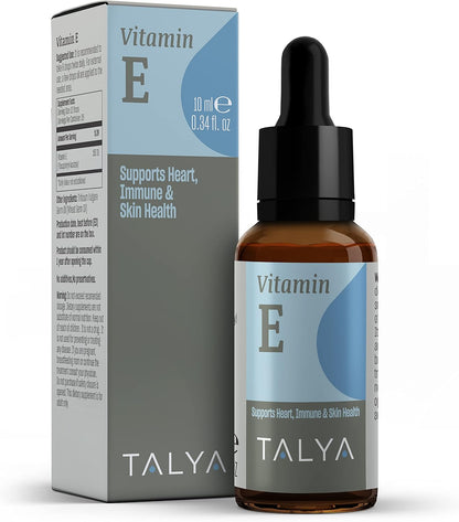 TALYA Vitamin E Liquid Drops 10 ml | Immune & Skin Health | for Scars | Glass Dropper Bottle | Vegan, Non-GMO, Supplement