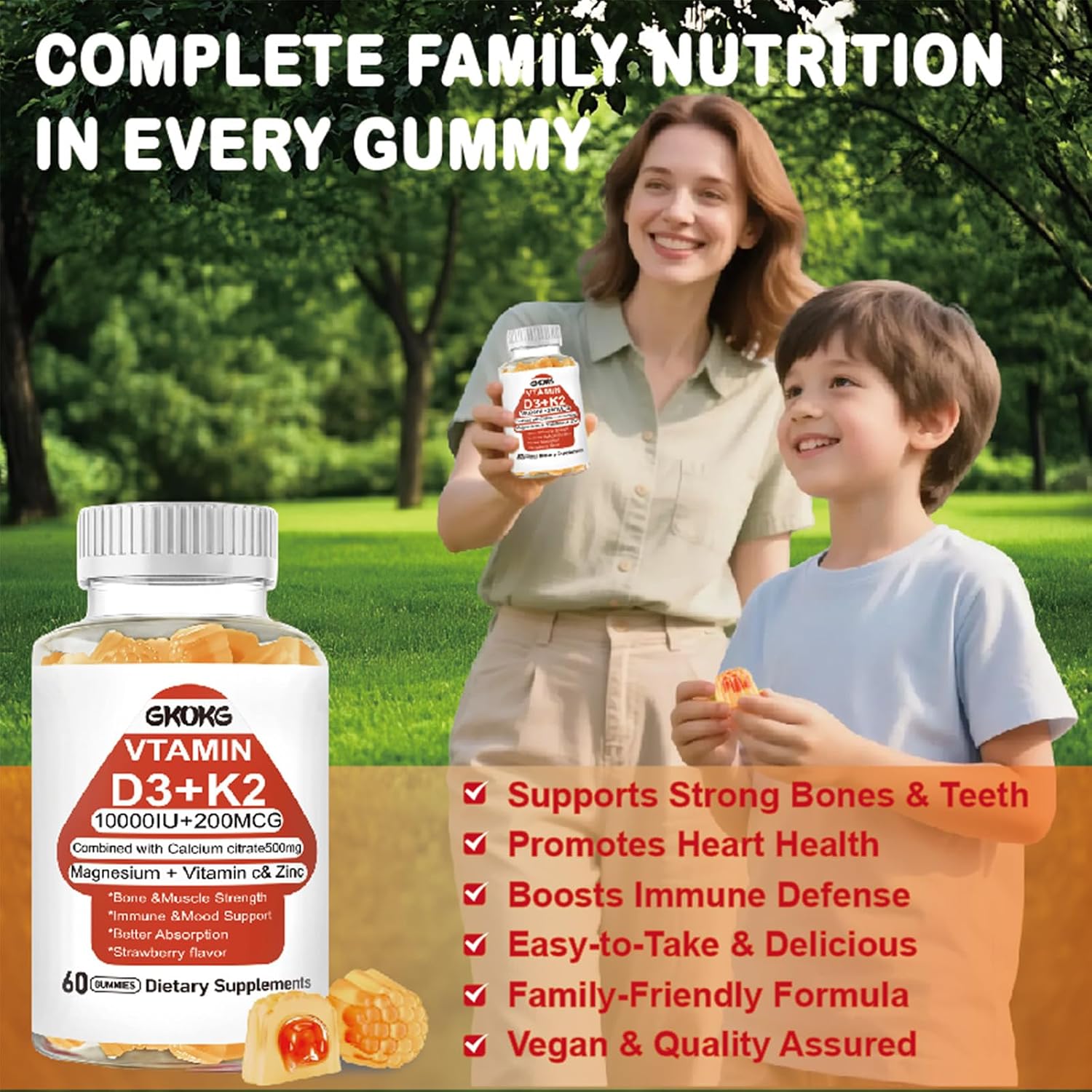 Vitamin D3 + K2 Gummies (MK7 200mcg) – 1000 IU Vegan Vitamin D Supplement for Bone, Heart & Immune Health – 60 Gummies, Orange Flavour - görsel 5