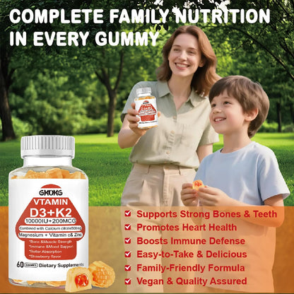 Vitamin D3 + K2 Gummies (MK7 200mcg) – 1000 IU Vegan Vitamin D Supplement for Bone, Heart & Immune Health – 60 Gummies, Orange Flavour