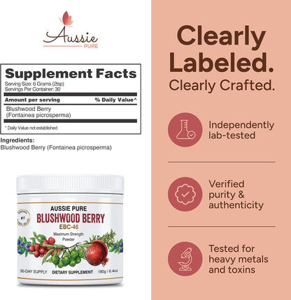 Aussie Pure Blushwood Berry Powder EBC-46 – Maximum Strength Immune and Cellular Support (180g)