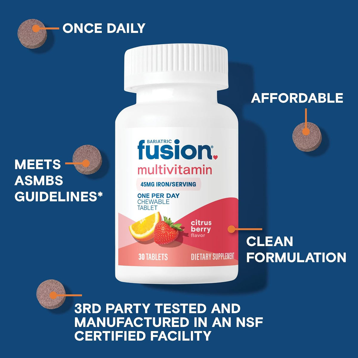 Bariatric Fusion One Per Day Bariatric Multivitamin with Iron Chewable – Citrus Berry Flavour – Non-GMO – 30 Count - görsel 3