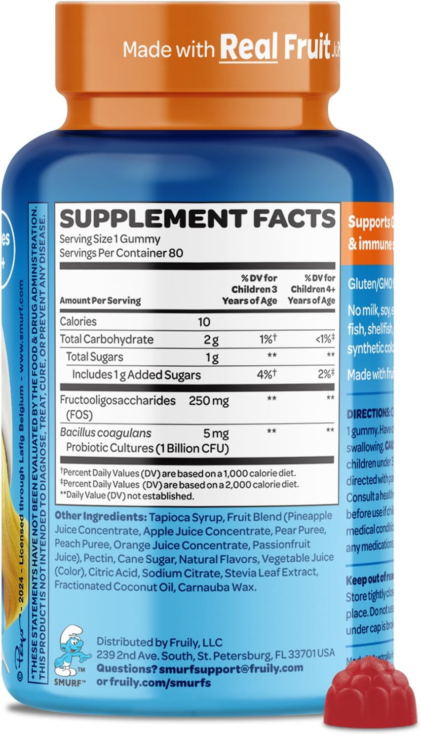 The Smurfs Kids Probiotic Gummies - 1 Billion CFU Probiotics & Prebiotics for Digestive & Immune Support, Ages 3+, Made with Real Fruit, 80 Count - görsel 7